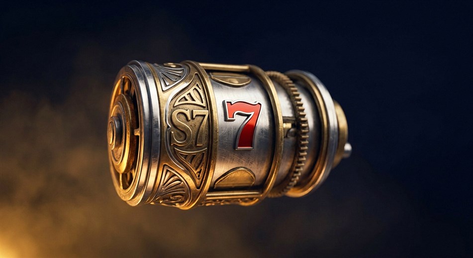 Hand über Laptop mit Spielautomaten-Symbolen